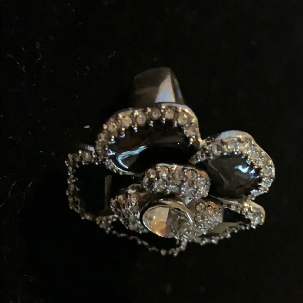 Lia Sophia Sz 9 Black, Silver, Rhinestone Ring